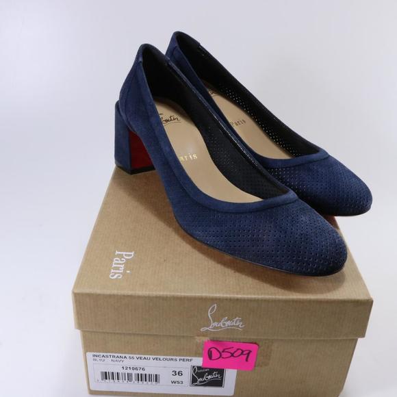 Incastrana 55mm navy blue Perforated Padded Insole Round pumps d509 - Picture 2 of 11